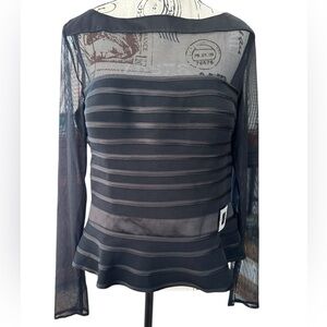 Vintage Victor Costa Bustier Mesh Illusion Top Black Rhinestone Buckle Sz S EUC